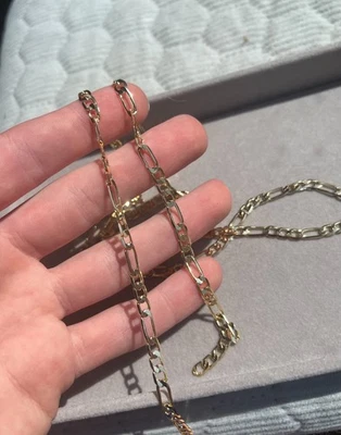 Real Genuine Solid 1/20 14K Yellow Gold Figaro Flat Chain Necklace-4mm Men Women - Image 1 of 4