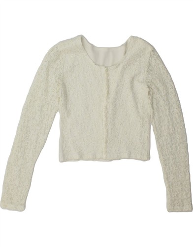 OFF WHITE Camicia blusa VINTAGE donna crop UK 8 piccola bianco sporco poliestere DI78