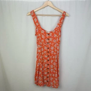 American Eagle Mini Dress Button Tank Back Tie Orange Spring Floral XS - Picture 1 of 6