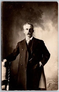 Postcard Unknown Portrait Man Suit Mustache Chair 1900s RPPC View - Picture 1 of 2