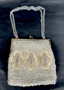 Vintage 60s La Regale Silver Beaded Kiss Lock Mini Shoulder Bag - Picture 1 of 8
