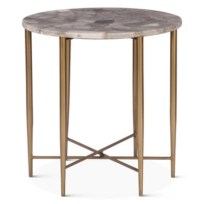 Mumbai 24" Side Table in Smoky Quartz with Iron Base - Image 1 of 4