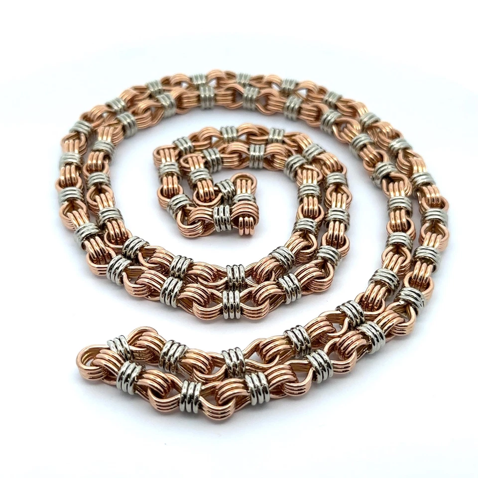 18k Rose White Gold 38" Long Interlocking Handmade Wire Wrapped Chain Necklace Foto 1 de 1