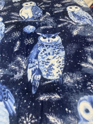 Fleece Knotted Tied Blanket - Owls In Shades Of Blue -  70" X 58" - Image 1 of 4