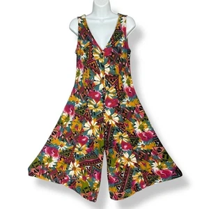 Vintage Jumpsuit Abstrakt Blumenmuster MÄNGEL Boho Freizeit Ärmellos Bindeband Taille - Bild 1 von 16