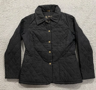 Barbour Jacket Womens 4 Black Quilted Lightweight Snap Front Coat Casual - Image 1 of 4