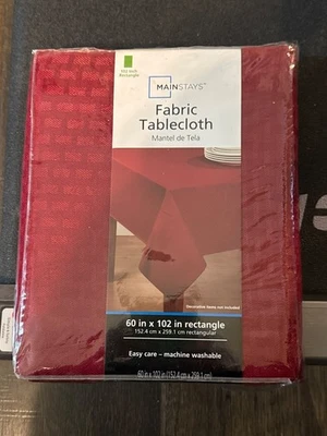 Mainstays Fabric Tablecloth Holiday Red 60 x 102" Rectangle NEW in package - Image 1 of 4