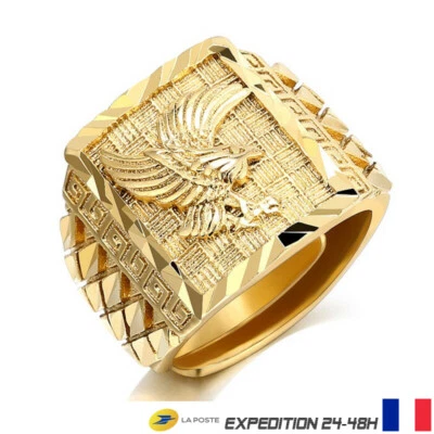 Bague chevaliere motif Aigle Doré Ajustable homme Mode Bijoux Modèle 6