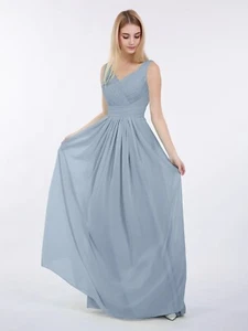 Babaroni Womens Dusty Blue Formal Pleated V Neck & Back Brides Maid Dress US 6 - Bild 1 von 10