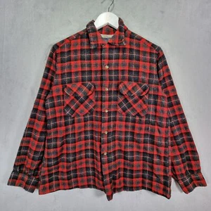 Pendleton Flannel Shirt Mens Large Red Black Tartan Plaid Broad Wool Western - Picture 1 of 11