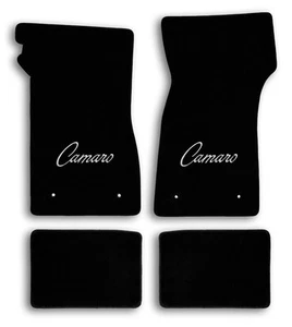 1967-1969 Chevrolet Camaro 4pc Black Carpet Floor Mats with Silver Camaro Logo - Picture 1 of 7