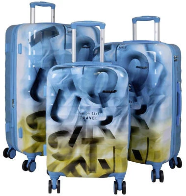 Hartschale Reise Koffer Print Motiv Einzeln o. Set Gepäck Revona Blau mit Braun - Bild 1 von 4