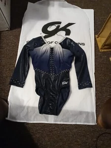 GK ELITE Leotard gymnastics SWAROVSKI RHINESTONE BLING Competition MESH Blue CL - Picture 1 of 11