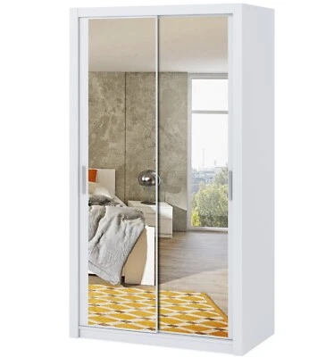 Schwebetürenschrank BONO 120cm Spiegel, Schiebeschrank mit zwei Kleiderstangen - Bild 1 von 4