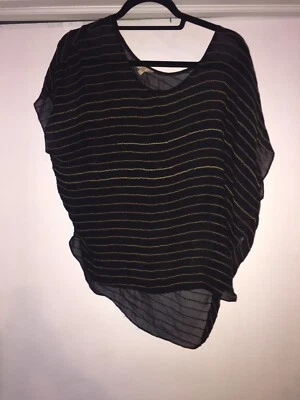 Joie Black Silk And Gold Chain Dolman Sleeve Blouse Top Xs - Image 1 of 4