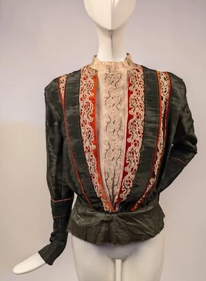 CUERPO DE SEDA MOIRE REGADO VICTORIANO TURN OF THE C CON ENCAJE + ABALORIOS Foto 1 de 4