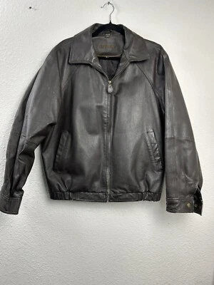 St. John's Bay Mens Black Leather Long Sleeve Bomber Jacket Size Medium Aviator - Image 1 of 4