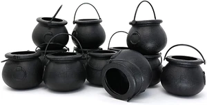 12 Pack Mini Black Cauldron Black Plastic Halloween Prop Witch'S Brew Pot Vat - Picture 1 of 12