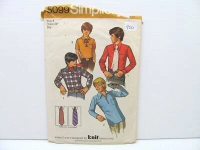 Simplicity 5099 Set of Boys Shirts & Tie Sz 5 Sewing Pattern #406 - Image 1 of 4