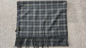 Loro Piana Scarf Muffler Cashmere 100% Gray Fringed Check Pattern Men's - Picture 1 of 7