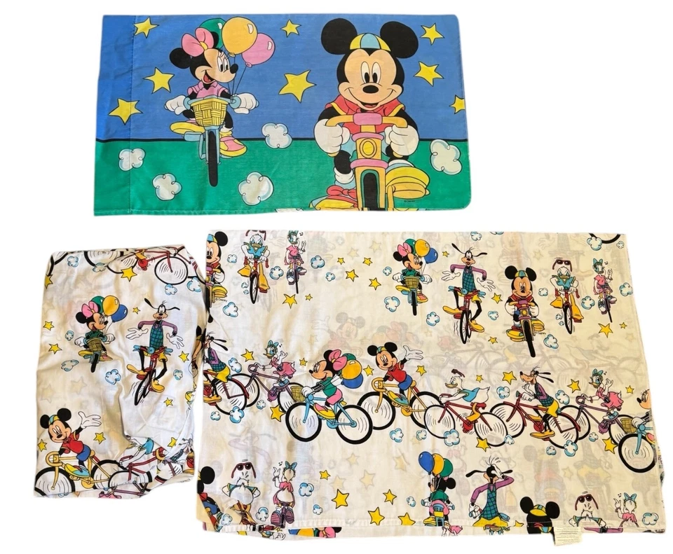 Vintage 1990’s Mickey & Friends Tour De Mick Sheet Set For Twin & Pillow Bicycle - Image 1 of 4