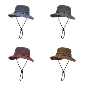 Vintage Mens Sun Hat Wide Brim Womens UV Protection Beach Bucket Hat Cowboy Hat - Picture 1 of 19