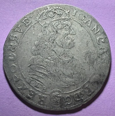 Poland 18 groszy 1668 TLB, rusty dies - circulated, brush marks - Image 1 of 2
