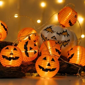 10 LED Kürbislichter - weiße LED's - batteriebetrieben Halloween Deko - Bild 1 von 7