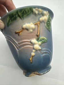"Vintage Roseville Blu Neve 1947 Ceramica Ceramica Giardiniere Piantatrice Così È 5"" - Foto 1 di 18