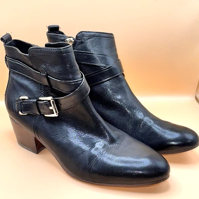 Botines Coach Pauline para mujer talla 8B cremallera lateral tacón bloque cuero negro Foto 1 de 4