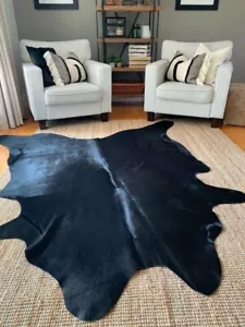 Dyed Black Cowhide Rug Leather All Natural Hair on Cow Hide Approximate Size 5x5 - Picture 1 of 3