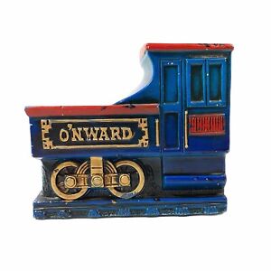 Vintage Lego Train Engine Bookend Ceramic Japan Blue Nursery Railroad Collect