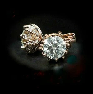 4Ct Round Cut Moissanite Screw Back Flower Stud Earrings Solid 10K Yellow Gold - Picture 1 of 6