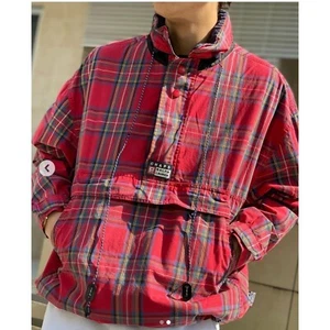 Vintage Chaps Ralph Lauren Anorak Pullover Jacket Red Plaid Large Royal Stewart - Picture 1 of 12