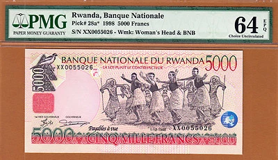 Rwanda 5000 Francs 1998 Replacement  (XX) Pick-28a Ch UNC PMG 64 EPQ - Image 1 of 2