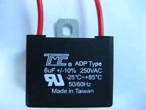 KONDENSATOR 6MFD, 6 mfd, 6uF, 250VAC ADP Typ MOTOR, DECKENLÜFTER AC, WAHRE SPANNUNG UL - Bild 1 von 2
