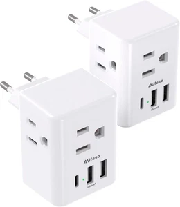 [Paquete de 2] Adaptador de enchufe de viaje europeo - Internacional con blanco  - Imagen 1 de 7