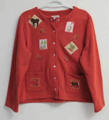 Chaqueta naranja Breckenridge vintage para mujer cierre a presión bordado bosque PXL Foto 1 de 4