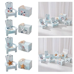2 Pieces Beach Nautical Theme Miniature Mini Chair and Chest Handmade Table - Picture 1 of 19