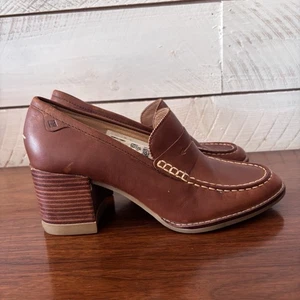 Sperry Seaport Chestnut Brown Block Heel Round Toe Penny Loafers Shoes 8 - Picture 1 of 10