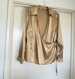 Vintage Satin Blouse Shirt Gold Sz 12-14 Long Sleeve Top Silky Robert D'Angelo - Picture 1 of 10