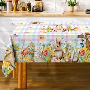 Easter Tablecloth, Easter Table Cloths Rectangle 60 X 120 with Bunny and Eggs, E - Picture 1 of 7