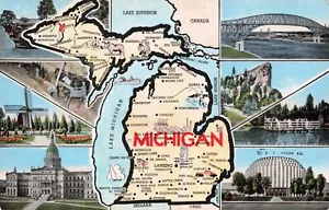 Michigan Map and Multiple Images EC Kropp Vintage PC - Picture 1 of 2