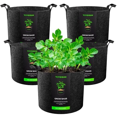 VIVOSUN 5x Grow Bags 12L Plant Fabric Pot w/Handles for Potato Vegetable Black,3 Gallon