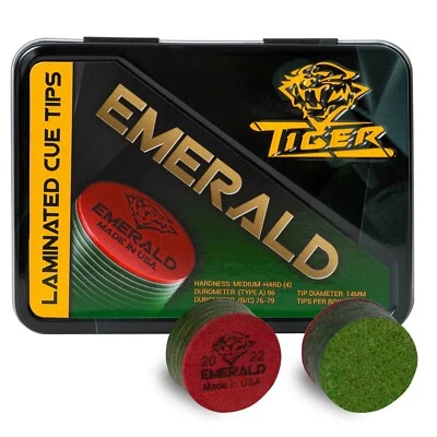 12 TIGER EMERALD Laminated Pool Billiard CUE TIPS - 1 box - AUTHORIZED DEALER