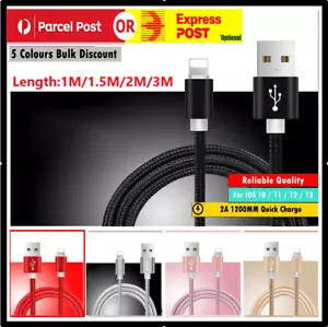 Braided USB Charging Phone Charger Data Cord Cable For iPhone 13 12 11 X 14 iPad - Picture 1 of 21