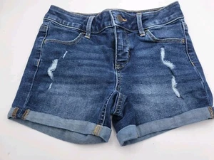 SO Jean Shorts Youth Girls 8 Blue Distressed Cuffed Adjustable Waist Short - Picture 1 of 14