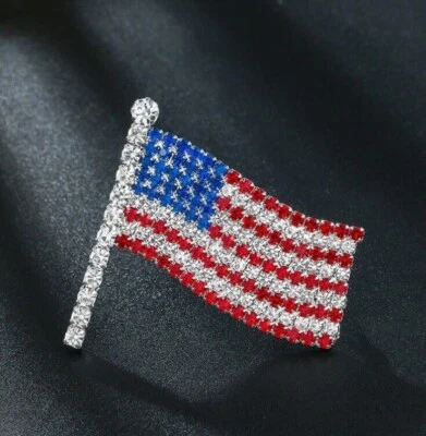 Broche prendedor bandera americana circonita cúbica múltiple de 2 quilates REGALO GRATIS para hombre plata 925 Foto 1 de 4
