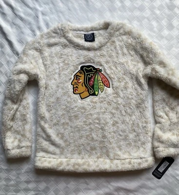 Chicago Blackhawks Niñas M Mediana 7/8 Sudadera Estampado Leopardo Sherpa Vellón NHL Foto 1 de 4