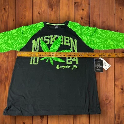 2XL Miskeen Originals 2000 Y2K черный/зеленый лист каннабиса футболка хип-хоп рэп - Изображение 1 из 4